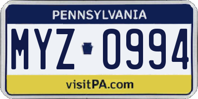 PA license plate MYZ0994