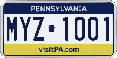 PA license plate MYZ1001