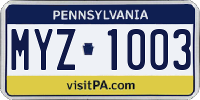 PA license plate MYZ1003