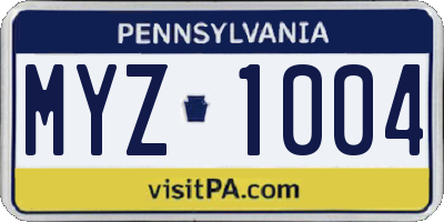 PA license plate MYZ1004