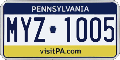 PA license plate MYZ1005