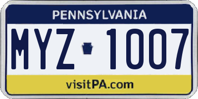 PA license plate MYZ1007