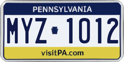 PA license plate MYZ1012