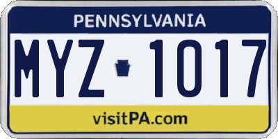 PA license plate MYZ1017