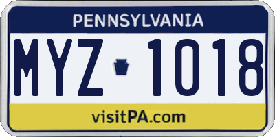 PA license plate MYZ1018