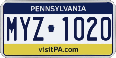 PA license plate MYZ1020