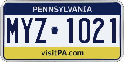 PA license plate MYZ1021