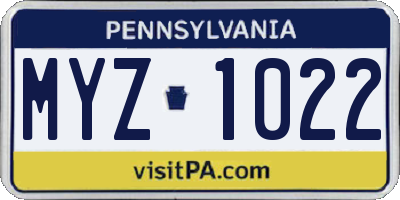 PA license plate MYZ1022