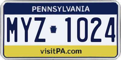 PA license plate MYZ1024