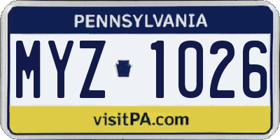 PA license plate MYZ1026