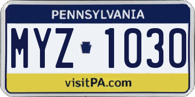 PA license plate MYZ1030