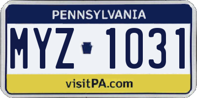 PA license plate MYZ1031
