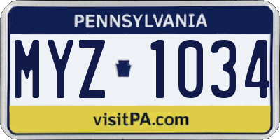 PA license plate MYZ1034