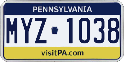 PA license plate MYZ1038