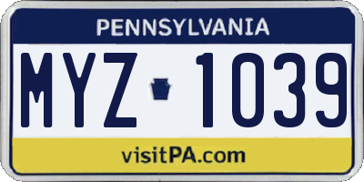PA license plate MYZ1039