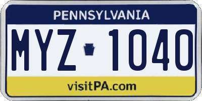 PA license plate MYZ1040