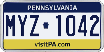 PA license plate MYZ1042