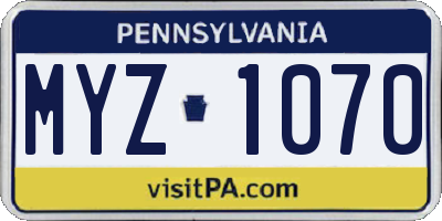 PA license plate MYZ1070