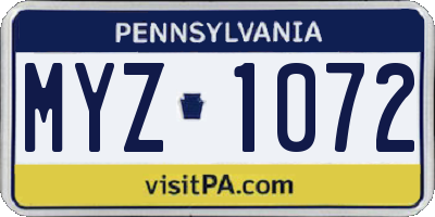 PA license plate MYZ1072