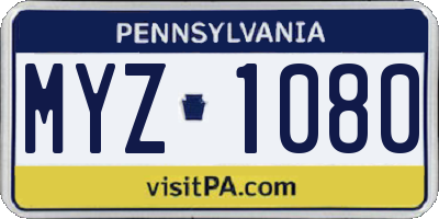 PA license plate MYZ1080