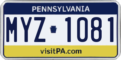 PA license plate MYZ1081