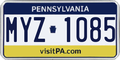 PA license plate MYZ1085