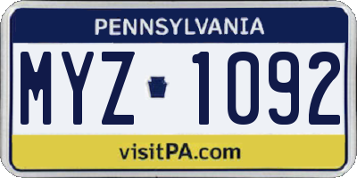 PA license plate MYZ1092