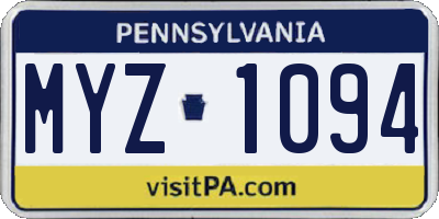 PA license plate MYZ1094
