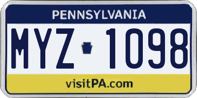 PA license plate MYZ1098