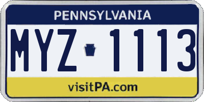 PA license plate MYZ1113