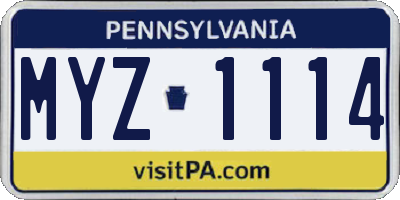 PA license plate MYZ1114