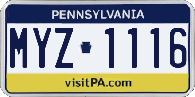 PA license plate MYZ1116