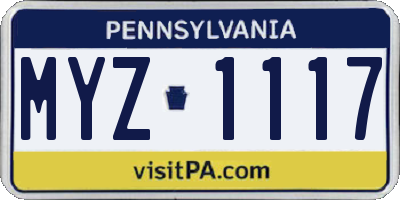 PA license plate MYZ1117
