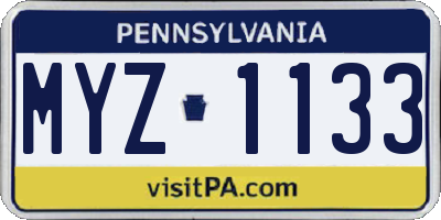 PA license plate MYZ1133