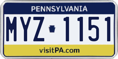 PA license plate MYZ1151
