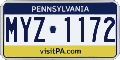 PA license plate MYZ1172