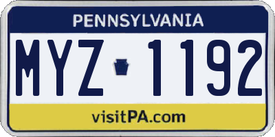PA license plate MYZ1192
