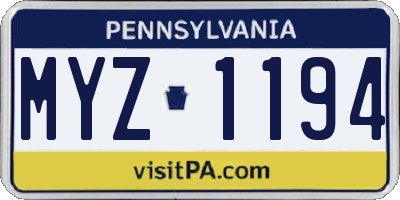 PA license plate MYZ1194