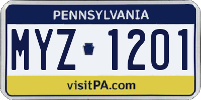 PA license plate MYZ1201