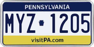 PA license plate MYZ1205