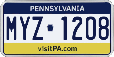 PA license plate MYZ1208