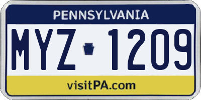 PA license plate MYZ1209