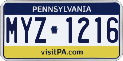 PA license plate MYZ1216
