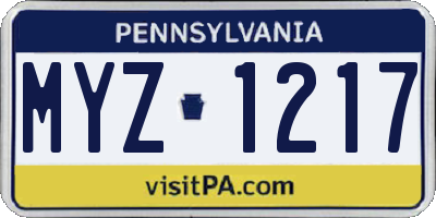 PA license plate MYZ1217