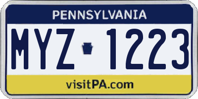 PA license plate MYZ1223