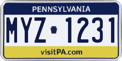 PA license plate MYZ1231