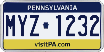 PA license plate MYZ1232
