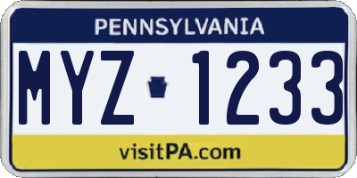PA license plate MYZ1233