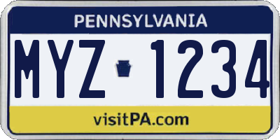 PA license plate MYZ1234