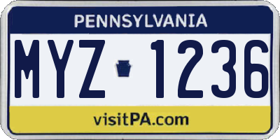PA license plate MYZ1236